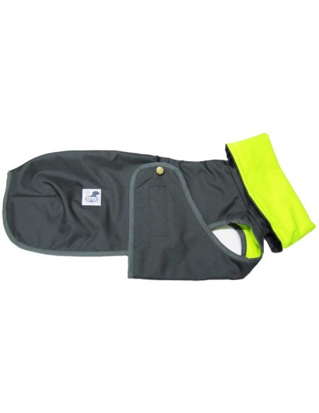 Abrigo Impermeable Gris Con Forro Polar Verde Fluor Para Galgo