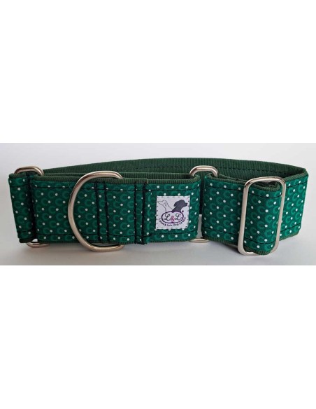 Collar para piccolo en tela loneta verde topitos