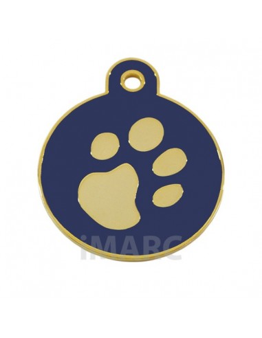Placa identificativa para perro, redonda con huella grabada