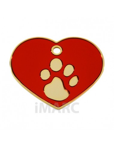 Placa identificativa para perro, corazón con huella grabada