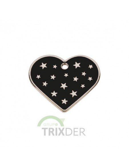 Placa identificativa para perro, corazon con estrellas grabadas 