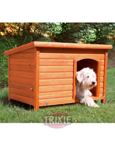Caseta para perro en madera de pino, color natural, de techo plano