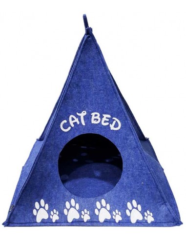 Cueva para gato pirámide azul